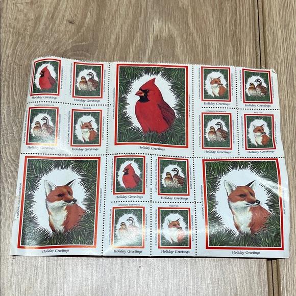 Festive Holiday Greeting Vintage Stamps Red and Green - Picture 1 of 5